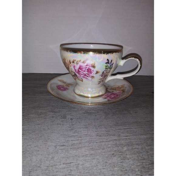 Choice Imports Japan Iridescent Floral Gilded Teacup & Saucer 10178 - Picture 1 of 8